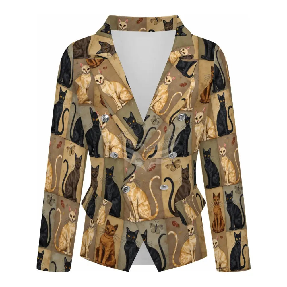 Women’s Casual Blazer - Beige and Black Cat Print Women’s Hoodies