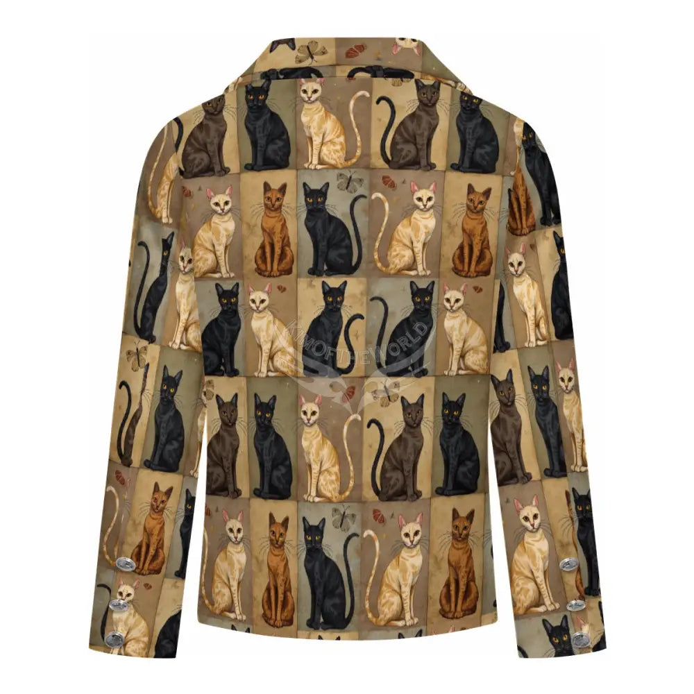 Women’s Casual Blazer - Beige and Black Cat Print Women’s Hoodies