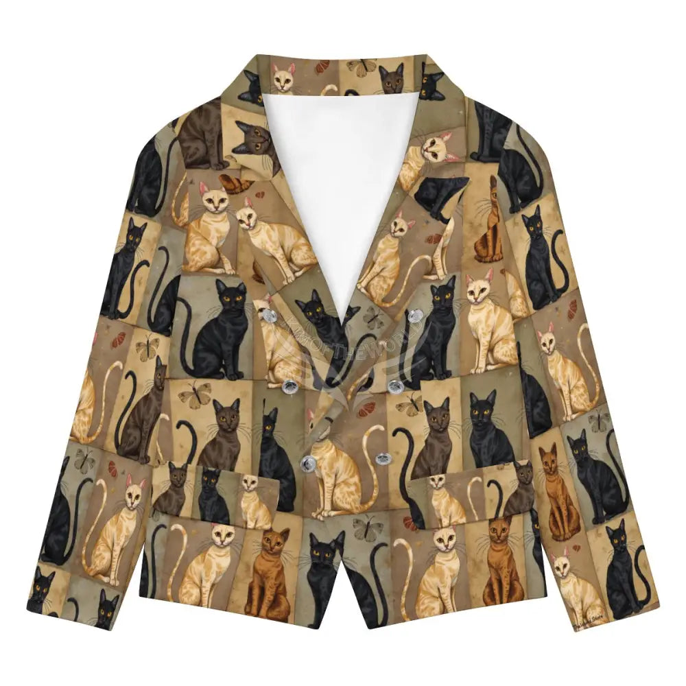 Women’s Casual Blazer - Beige and Black Cat Print Women’s Hoodies