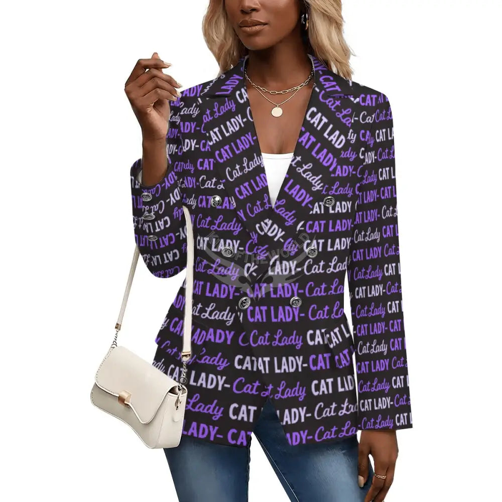 Women’s Casual Blazer - Purple Cat Lady Print S Women’s Hoodies
