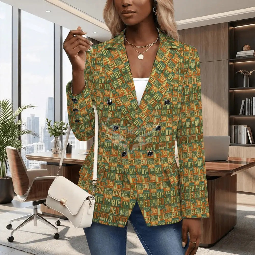 Women’s Casual Blazer - Retro Faux Green Stamp Print Women’s Hoodies