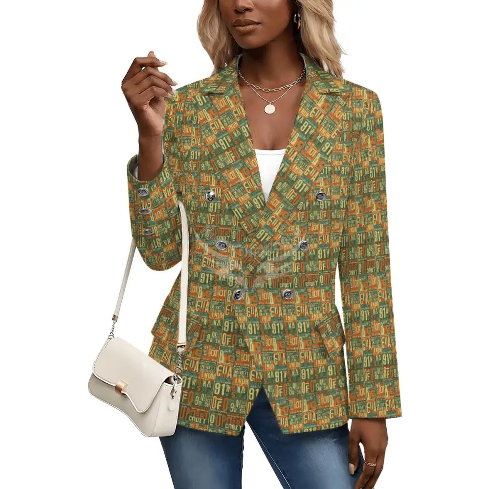 Women’s Casual Blazer - Retro Faux Green Stamp Print S Women’s Hoodies