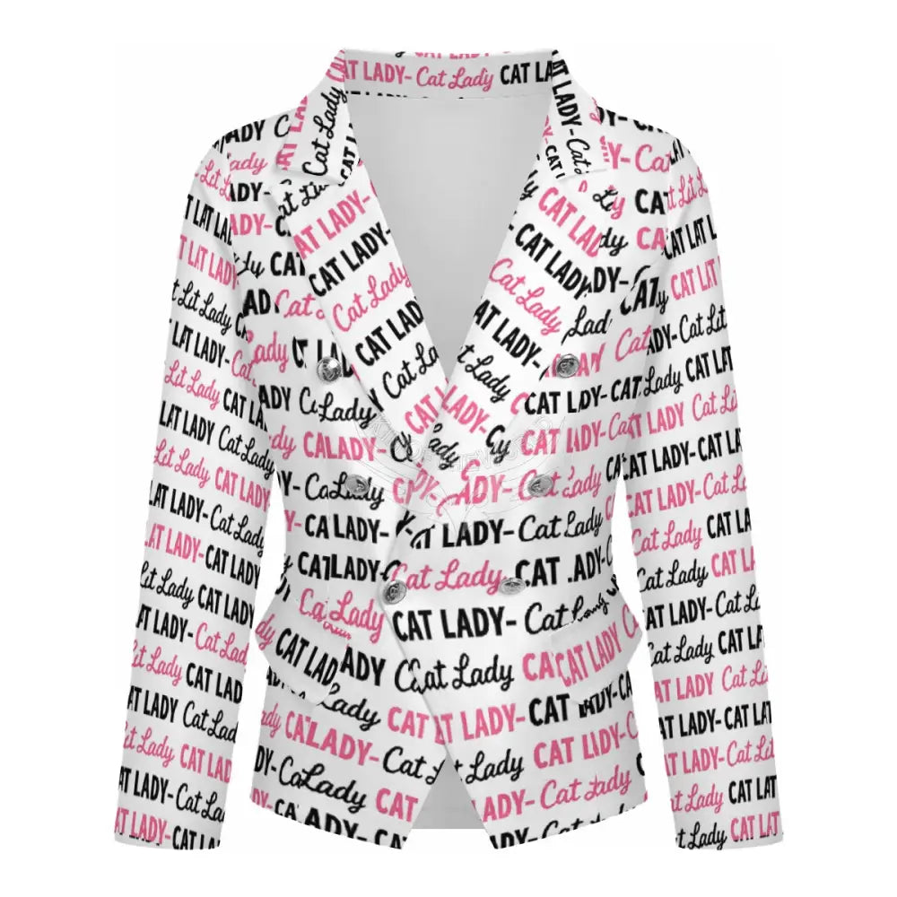 Women’s Casual Blazer - White and Pink Cat Lady Print Women’s Hoodies