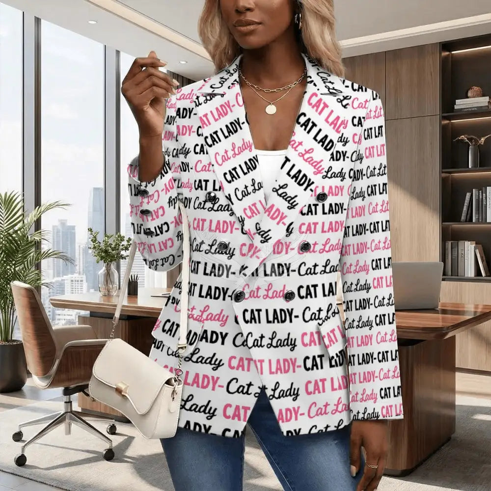Women’s Casual Blazer - White and Pink Cat Lady Print Women’s Hoodies
