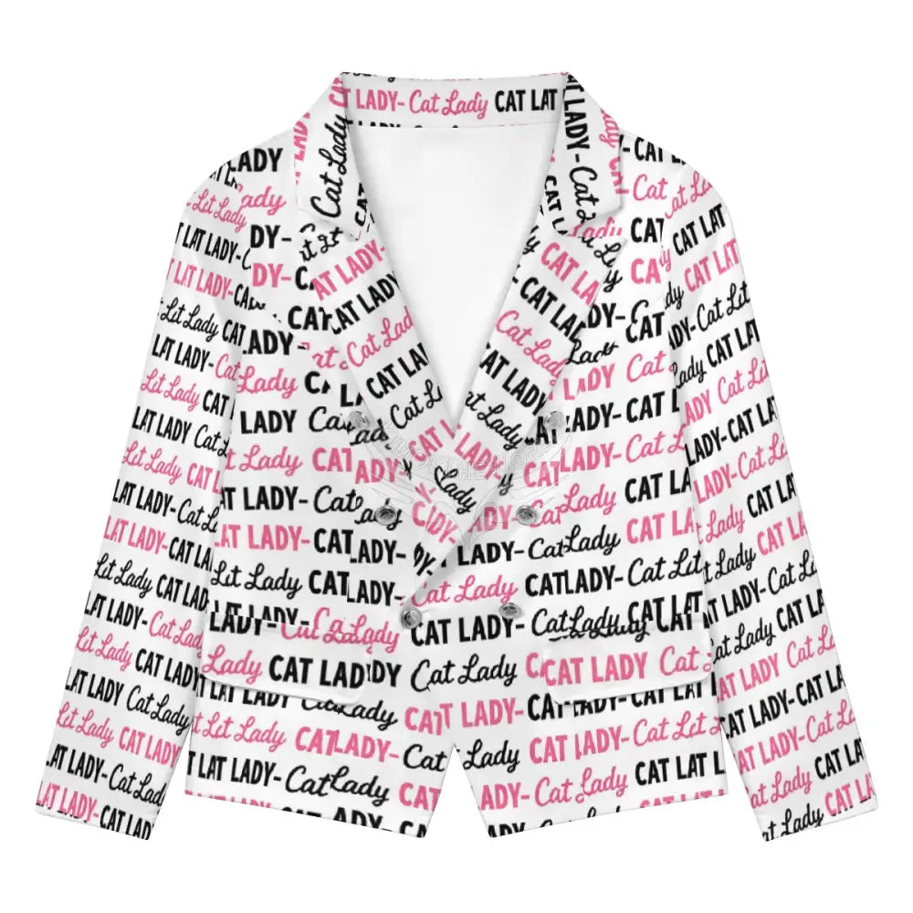 Women’s Casual Blazer - White and Pink Cat Lady Print Women’s Hoodies