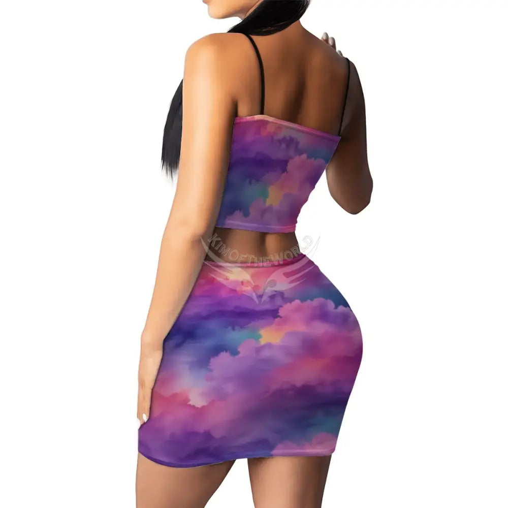 Women’s Crop Tank Top & Mini Skirts Sets - Magenta Cloud Women’s Skirts & Dresses