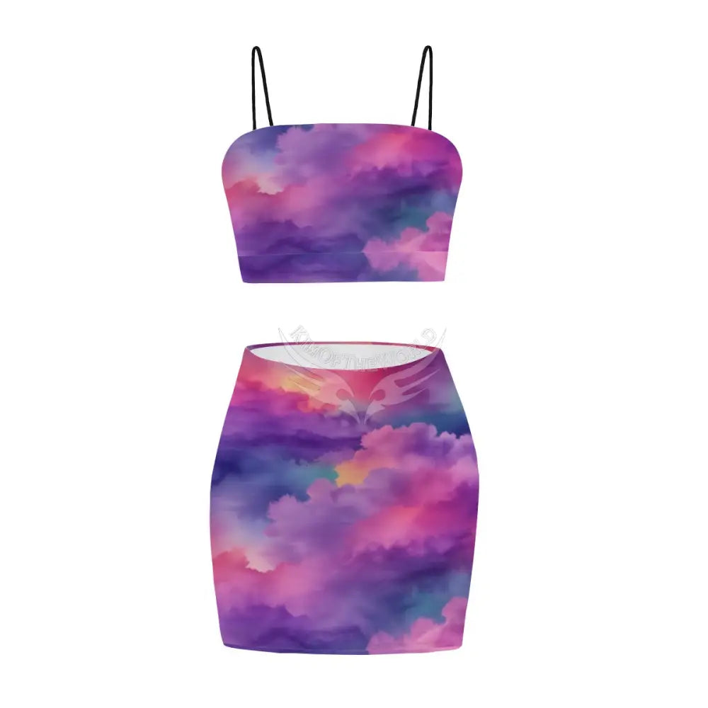 Women’s Crop Tank Top & Mini Skirts Sets - Magenta Cloud Women’s Skirts & Dresses