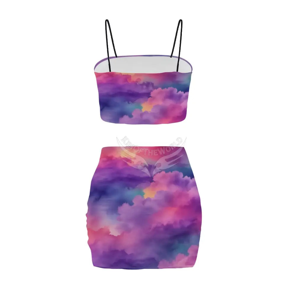 Women’s Crop Tank Top & Mini Skirts Sets - Magenta Cloud Women’s Skirts & Dresses