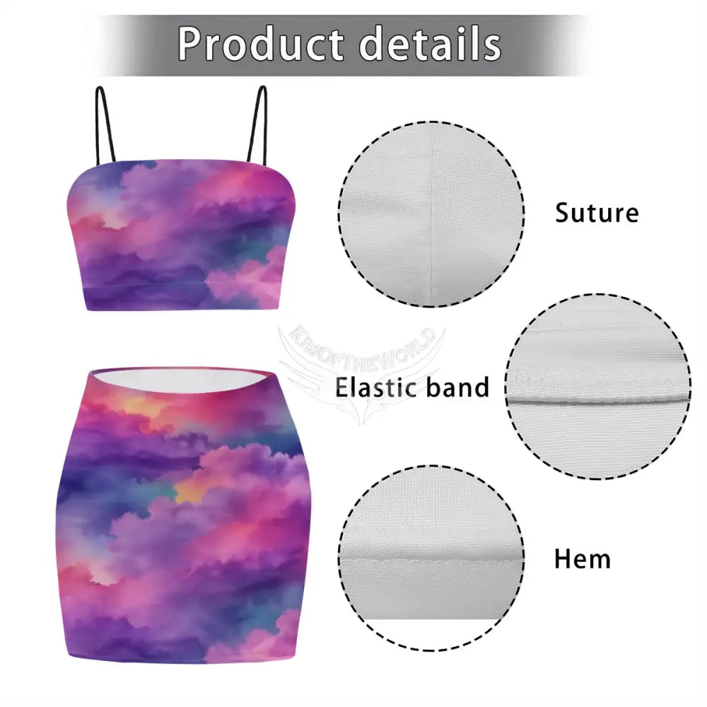 Women’s Crop Tank Top & Mini Skirts Sets - Magenta Cloud Women’s Skirts & Dresses