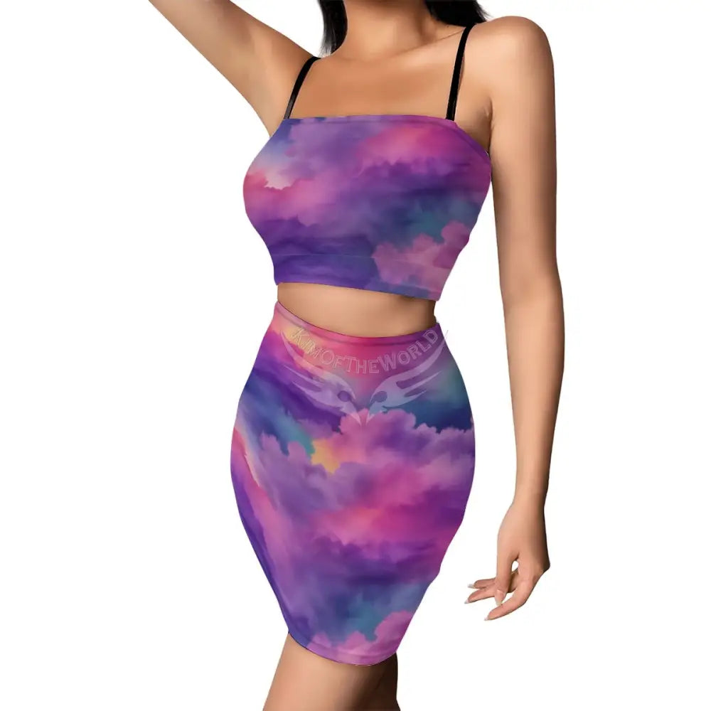 Women’s Crop Tank Top & Mini Skirts Sets - Magenta Cloud Women’s Skirts & Dresses