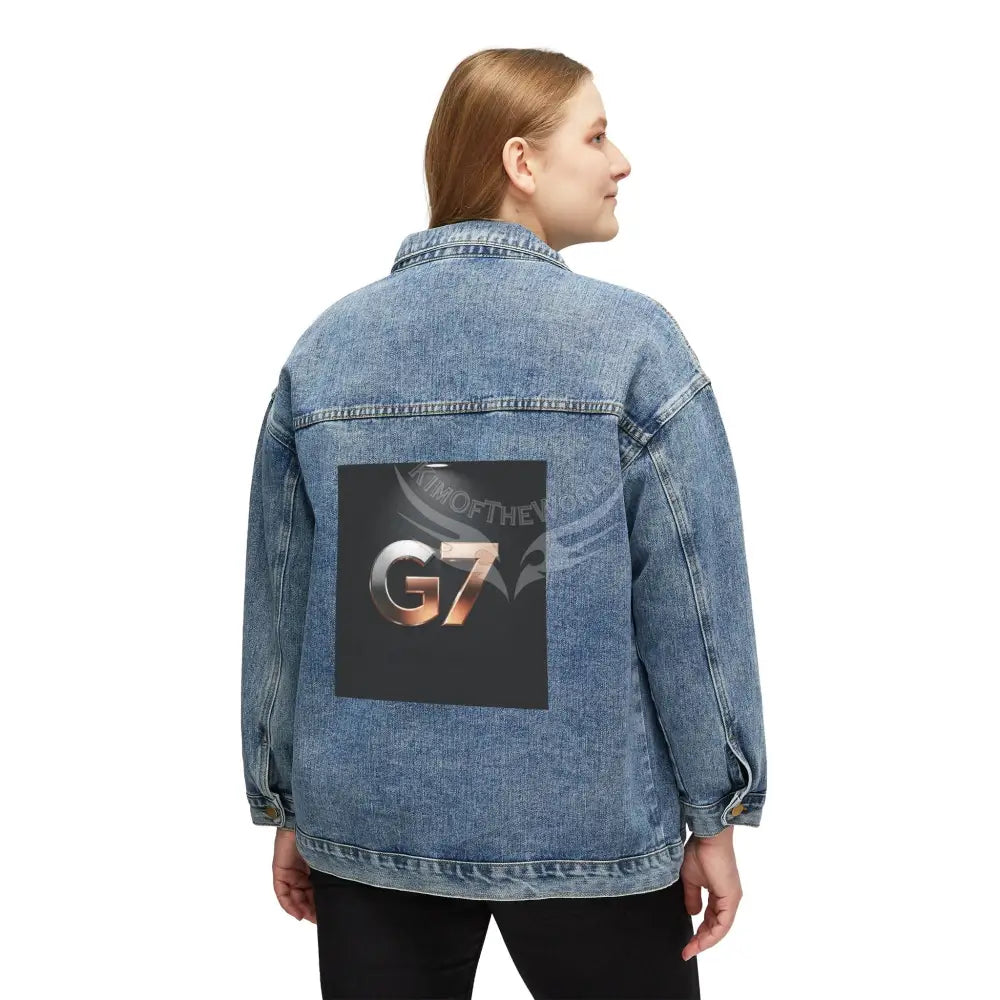 Women’s Denim Jacket with Metallic G7 Back Graphic – Casual Vintage Trucker Coat Outerwear