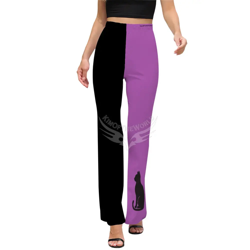 Women’s Flared Pants - Black and Orchid Cat Lady Suit Pants XS Women’s Pants