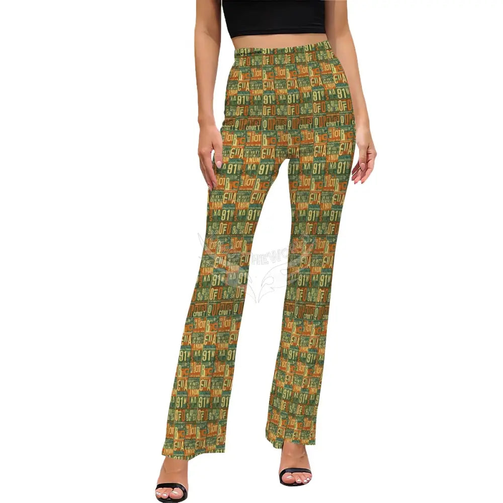 Women’s Flared Pants - Vintage Faux Green Stamp Print Women’s Pants