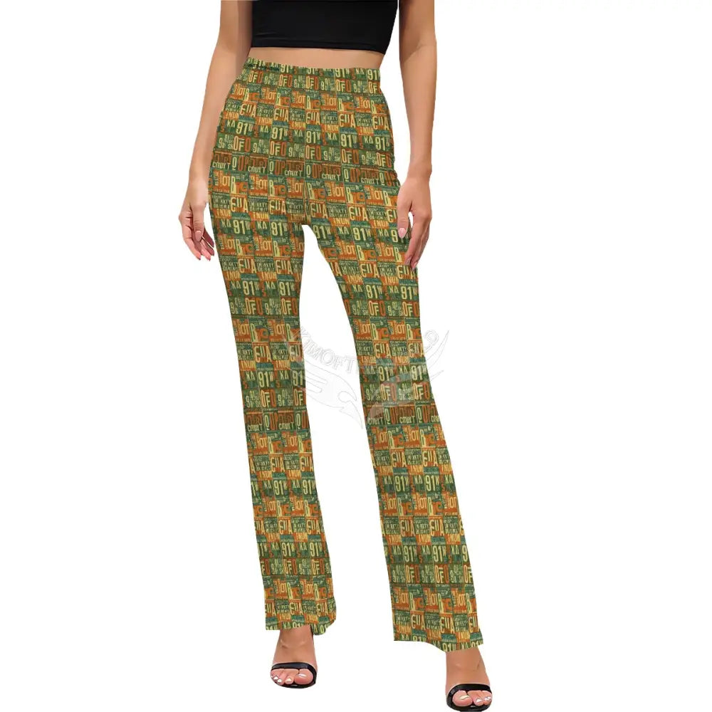 Women’s Flared Pants - Vintage Faux Green Stamp Print Women’s Pants