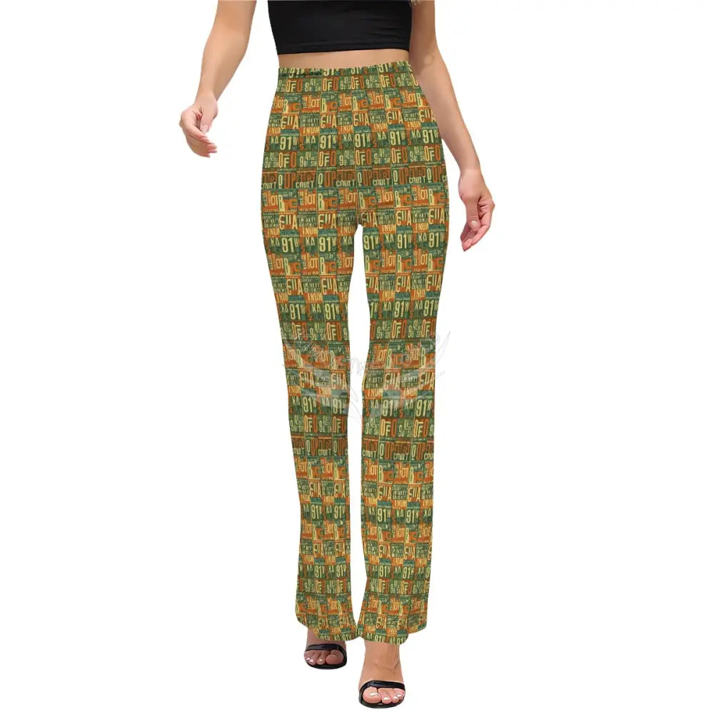 Women’s Flared Pants - Vintage Faux Green Stamp Print Women’s Pants