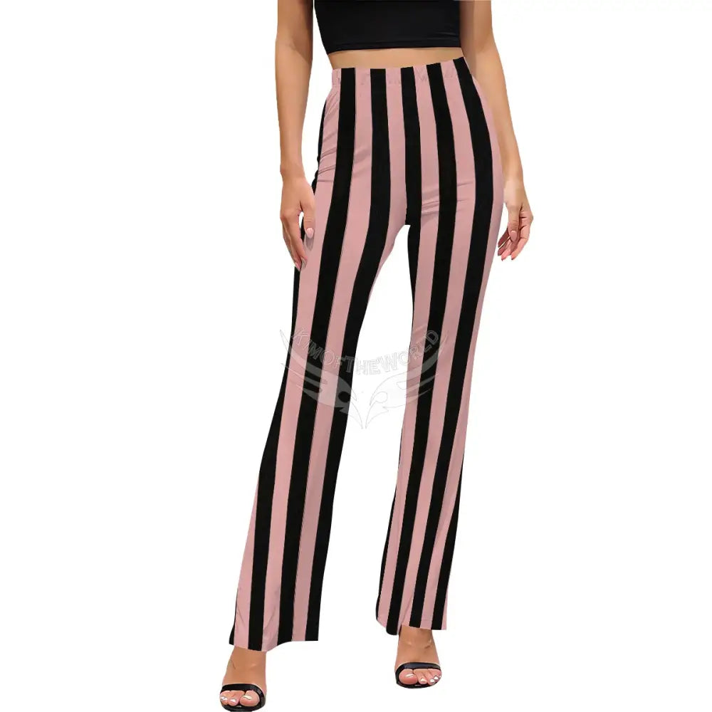 Women’s Flared Pants - Pink and Black Stripes Women’s Pants