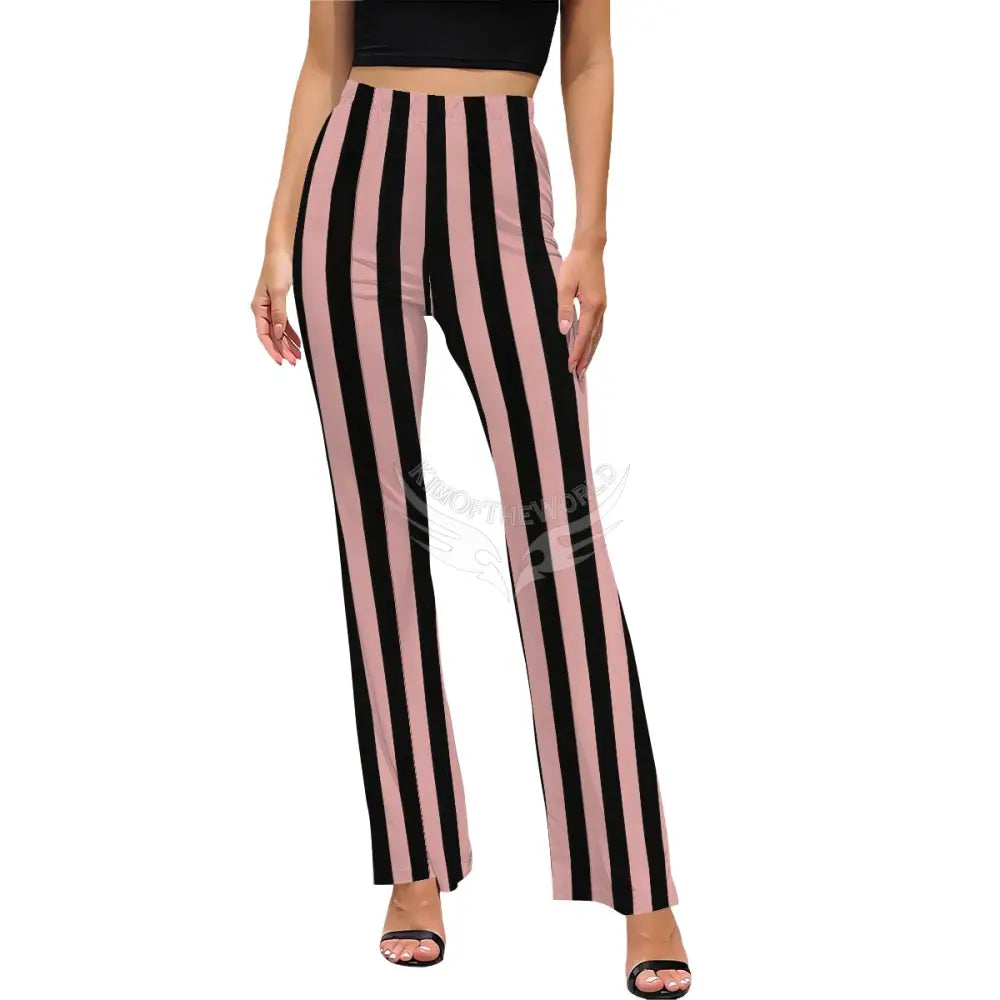Women’s Flared Pants - Pink and Black Stripes Women’s Pants