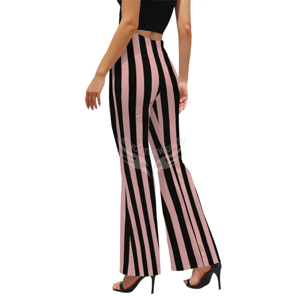 Women’s Flared Pants - Pink and Black Stripes Women’s Pants