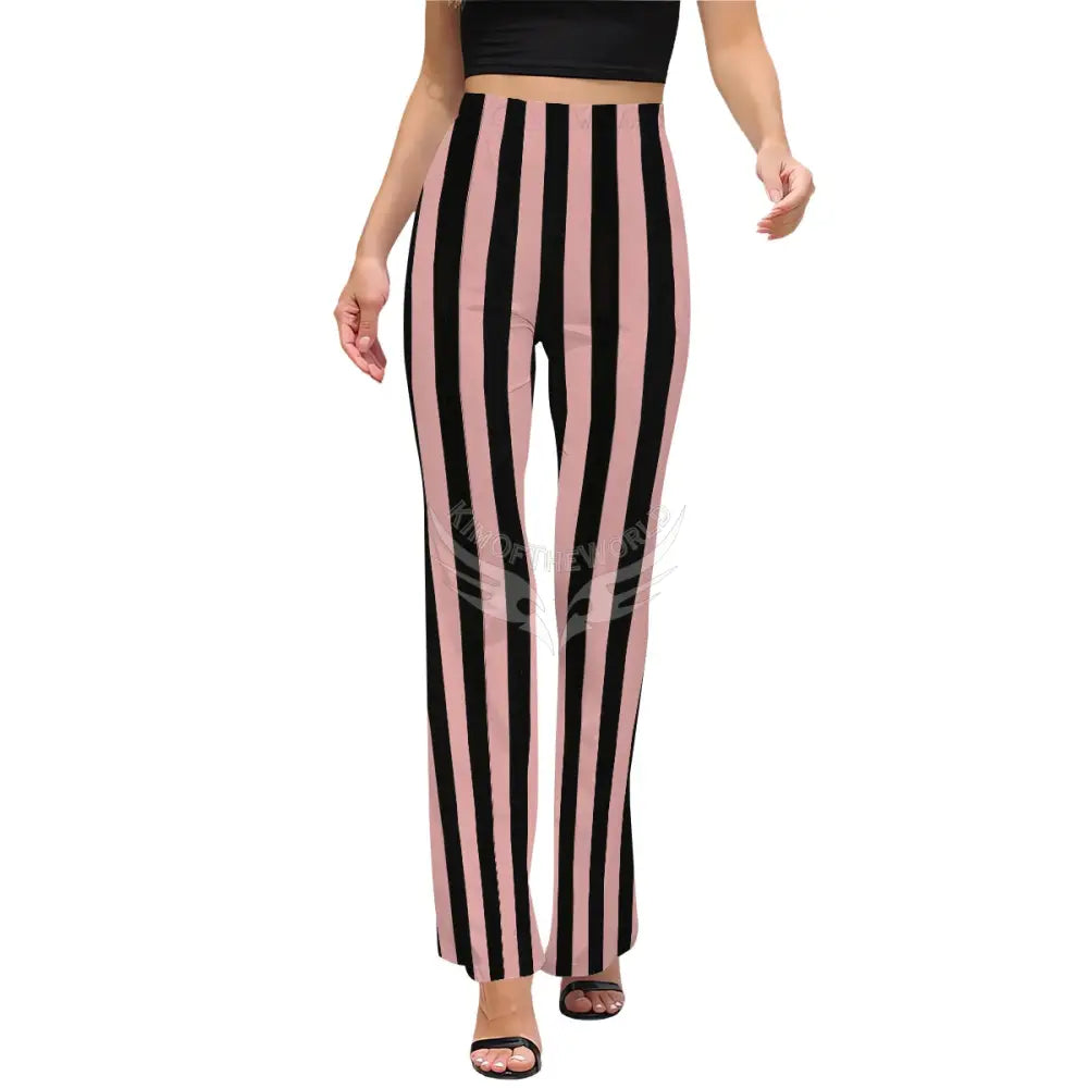Women’s Flared Pants - Pink and Black Stripes XS Women’s Pants