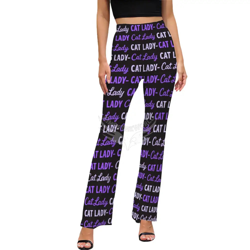 Women’s Flared Pants - Purple Print Cat Lady Pants Women’s Pants