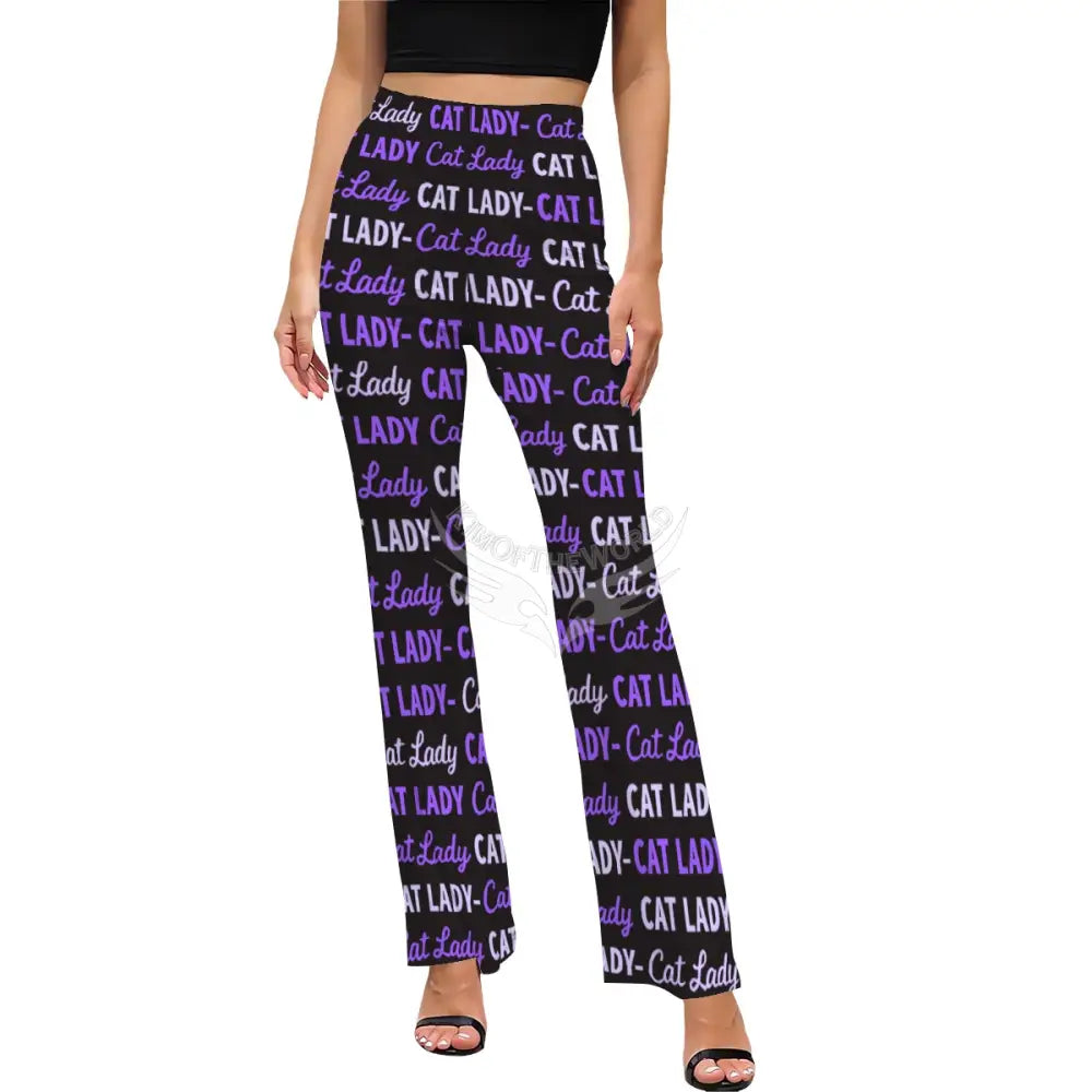 Women’s Flared Pants - Purple Print Cat Lady Pants Women’s Pants