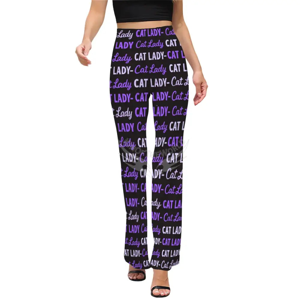 Women’s Flared Pants - Purple Print Cat Lady Pants Women’s Pants