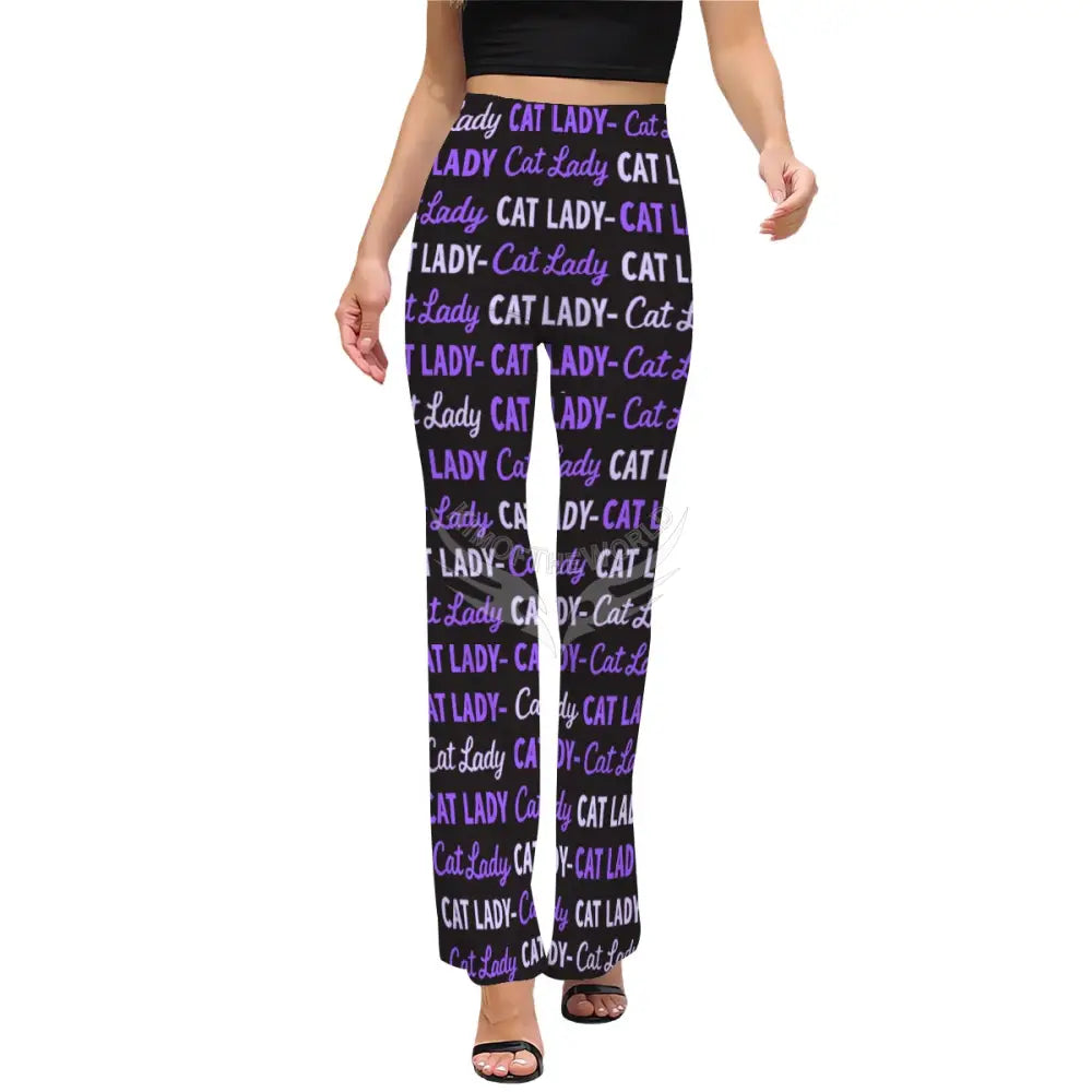 Women’s Flared Pants - Purple Print Cat Lady Pants XS Women’s Pants