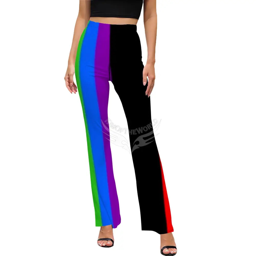 Women’s Flared Pants - Rainbow & Black Stripes Women’s Pants