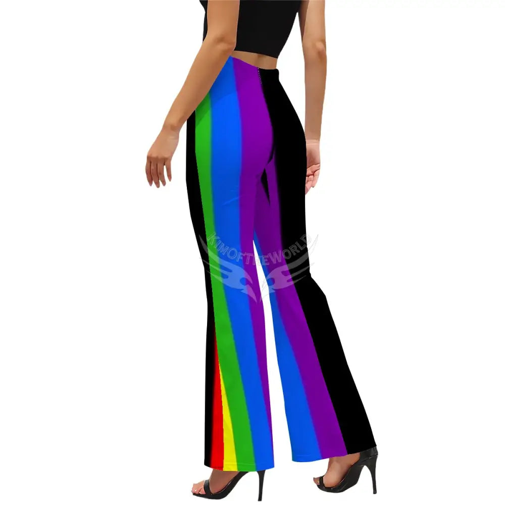 Women’s Flared Pants - Rainbow & Black Stripes Women’s Pants