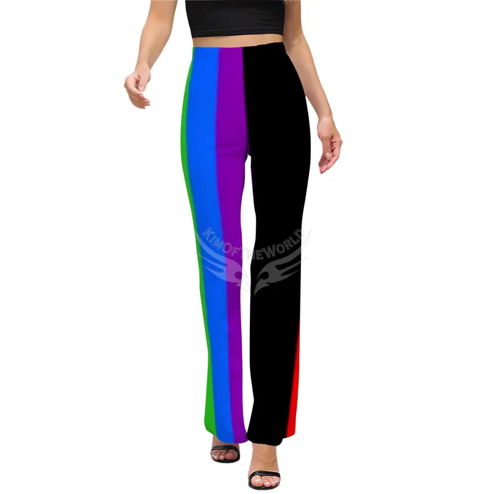Women’s Flared Pants - Rainbow & Black Stripes Women’s Pants