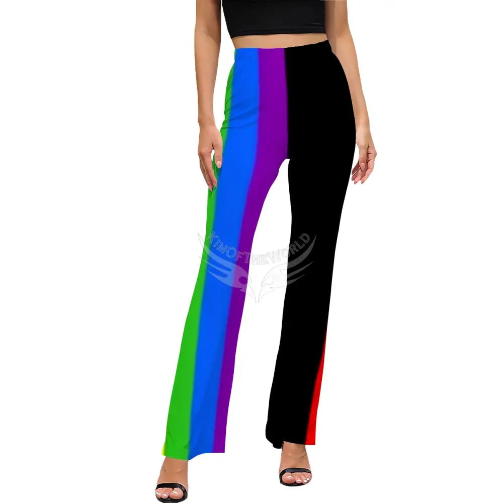 Women’s Flared Pants - Rainbow & Black Stripes Women’s Pants