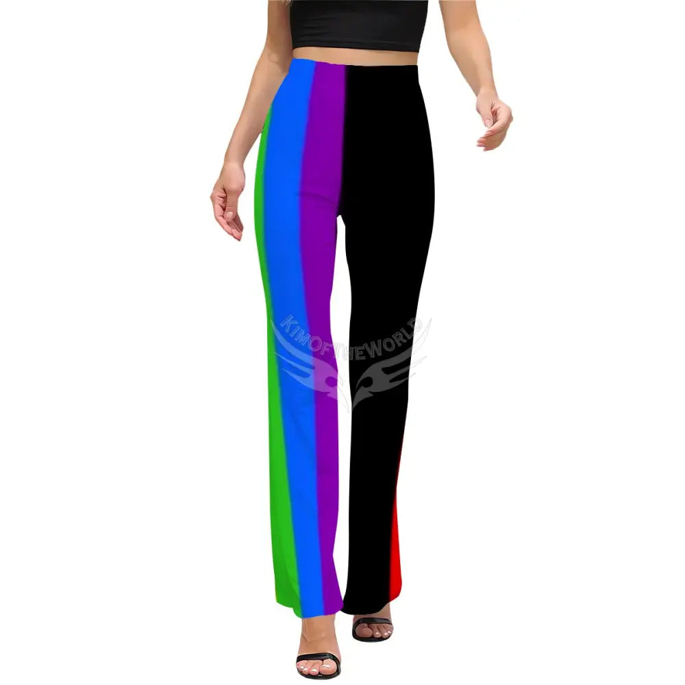 Women’s Flared Pants - Rainbow & Black Stripes XS Women’s Pants