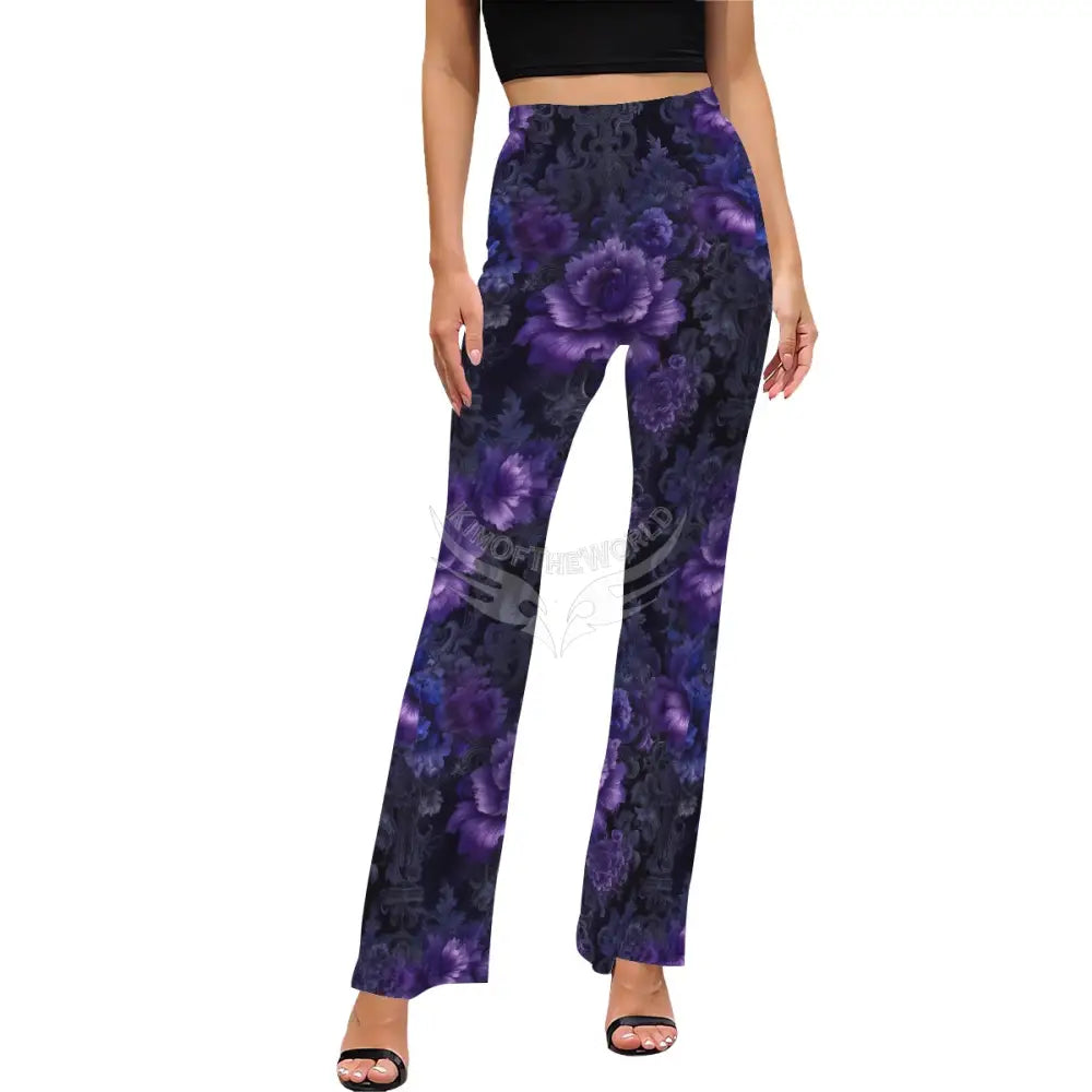 Women’s Flared Pants - Rich Purple Floral Women’s Pants