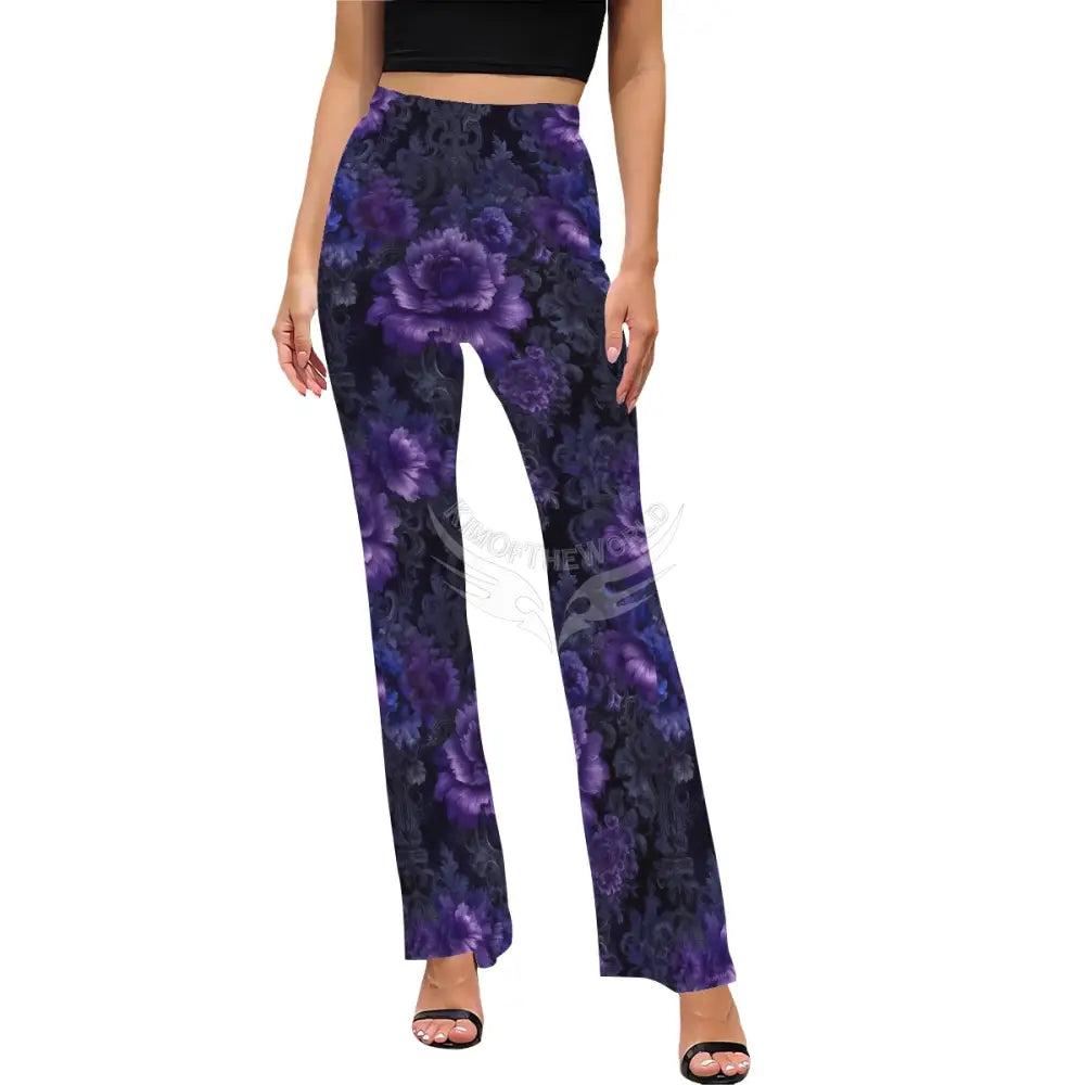 Women’s Flared Pants - Rich Purple Floral Women’s Pants
