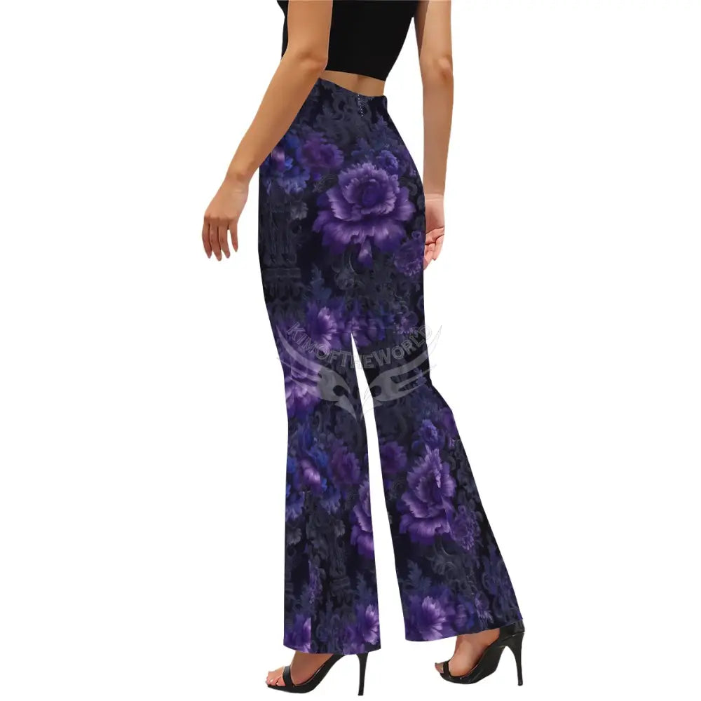 Women’s Flared Pants - Rich Purple Floral Women’s Pants