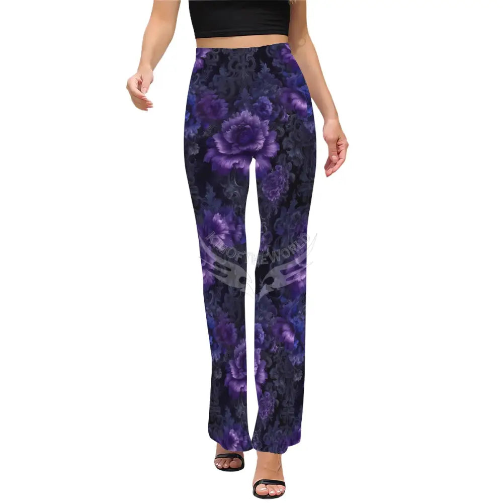 Women’s Flared Pants - Rich Purple Floral Women’s Pants