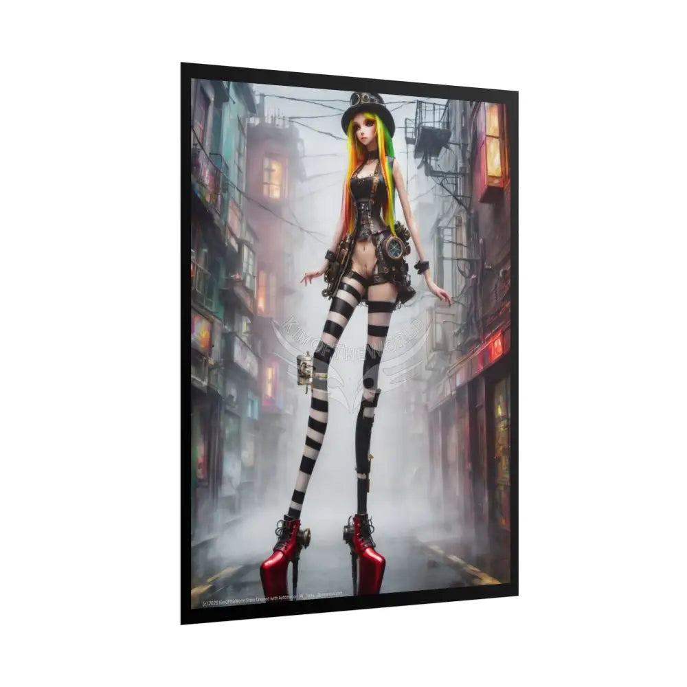 XX Extreme Towering Anime Giantess Lady Fashion Show Model Rolled Poster — Tall Girl Stiletto Art Poster