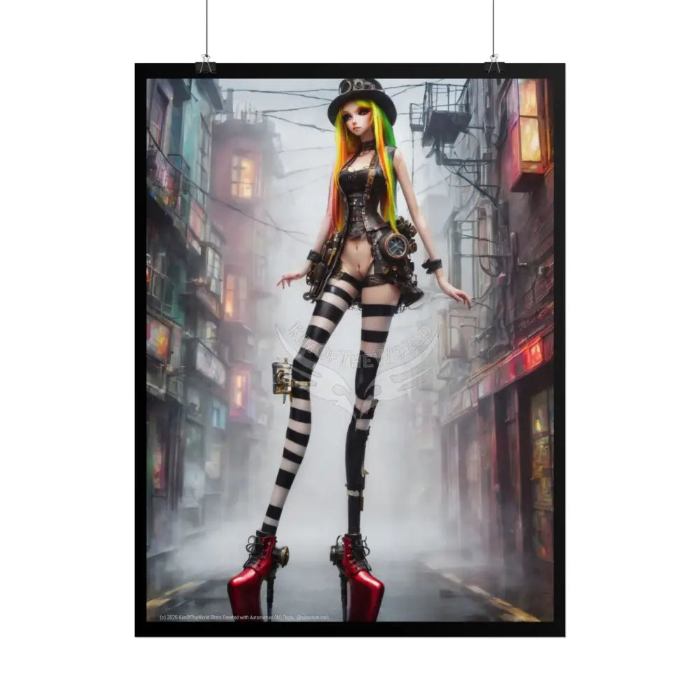 XX Extreme Towering Anime Giantess Lady Fashion Show Model Rolled Poster — Tall Girl Stiletto Art Poster