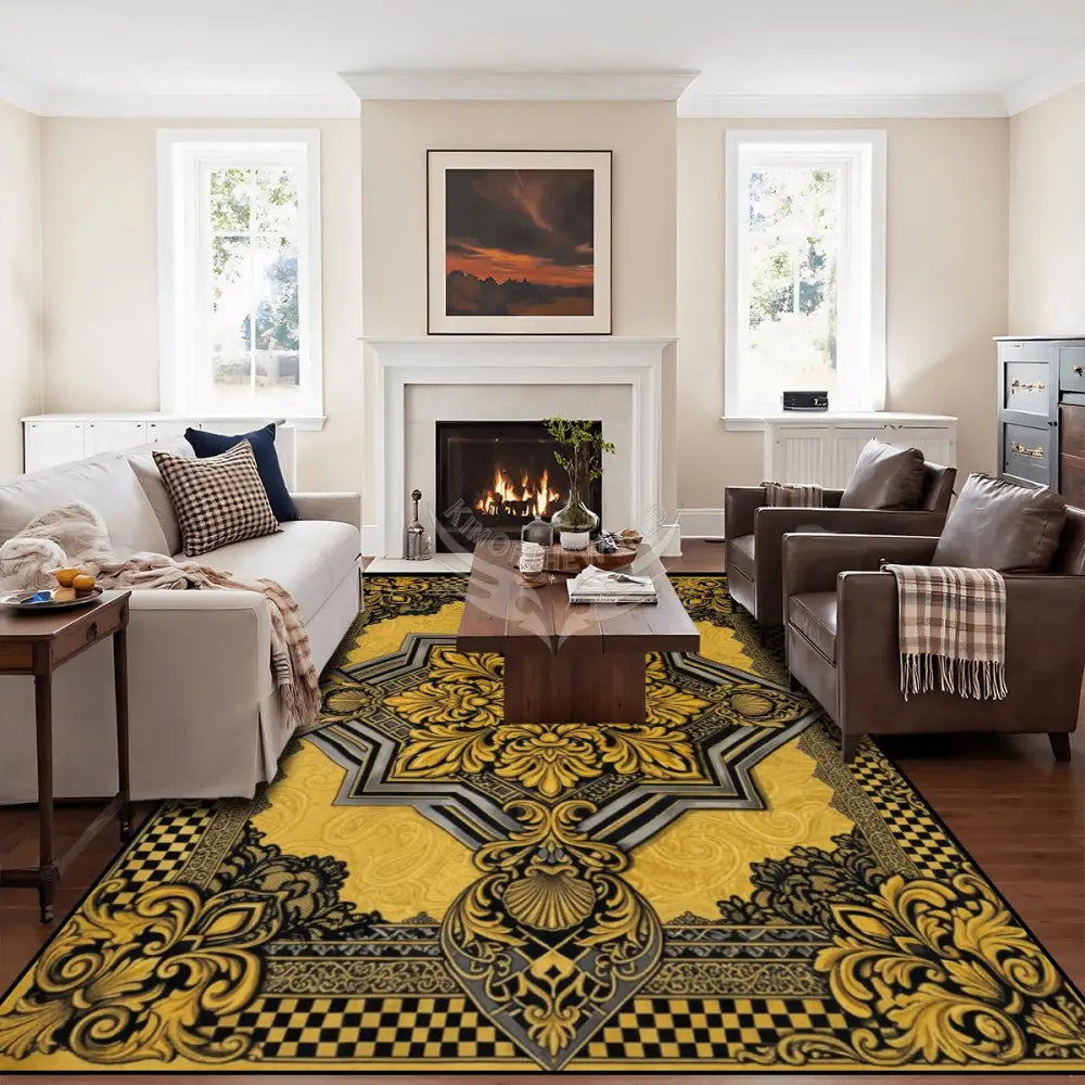 Yellow and Black Celtic Design - 10 ft x 8 ft Large Area Rug Floor Carpet 120’’x96’’ Rugs & Mats