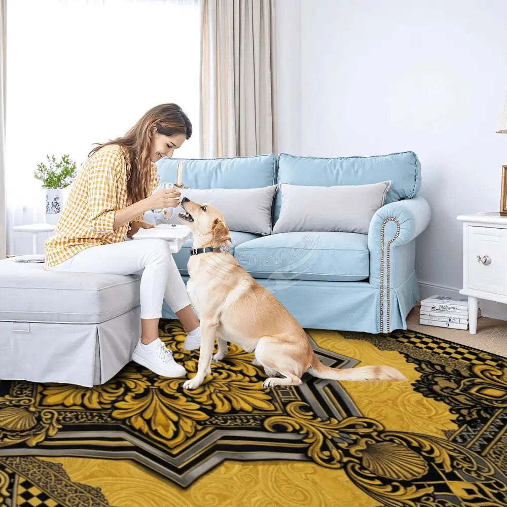 Yellow and Black Celtic Design - 10 ft x 8 ft Large Area Rug Floor Carpet 120’’x96’’ Rugs & Mats