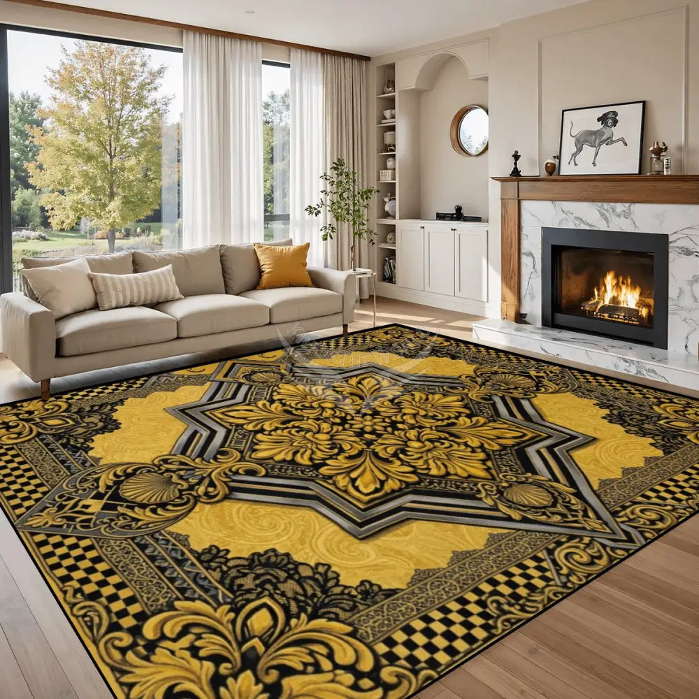 Yellow and Black Celtic Design - 10 ft x 8 ft Large Area Rug Floor Carpet 120’’x96’’ Rugs & Mats