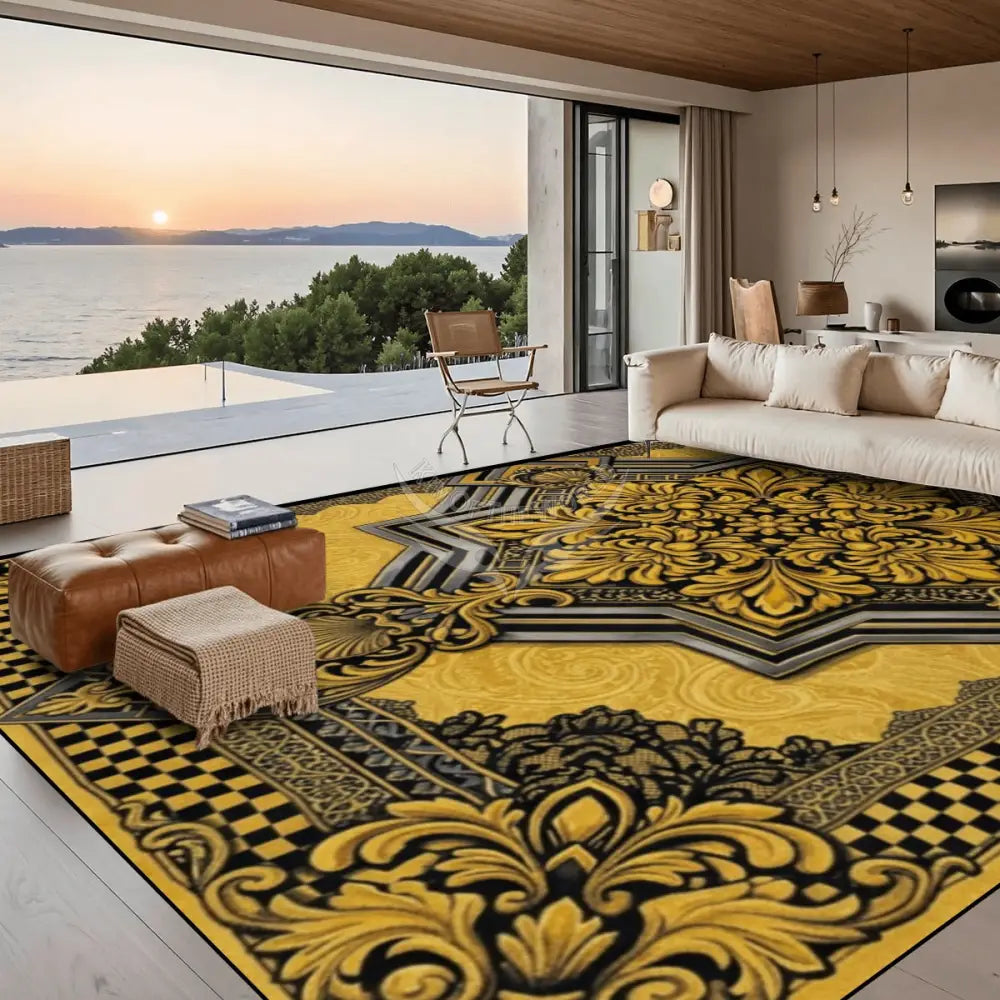 Yellow and Black Celtic Design - 10 ft x 8 ft Large Area Rug Floor Carpet 120’’x96’’ Rugs & Mats