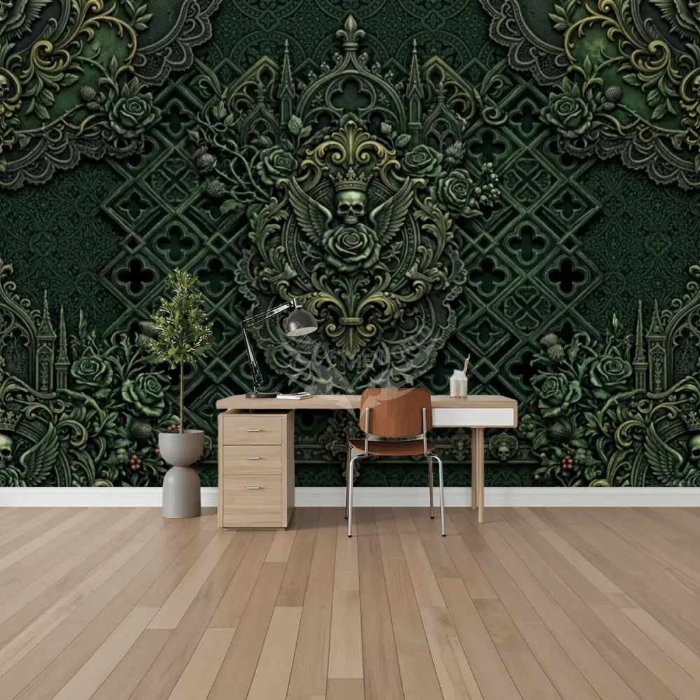 Yep Green 3D Gothic Skull Unpasted Mural Wallpaper 144’’x100’’ 144’’x100’’ Wall Coverings