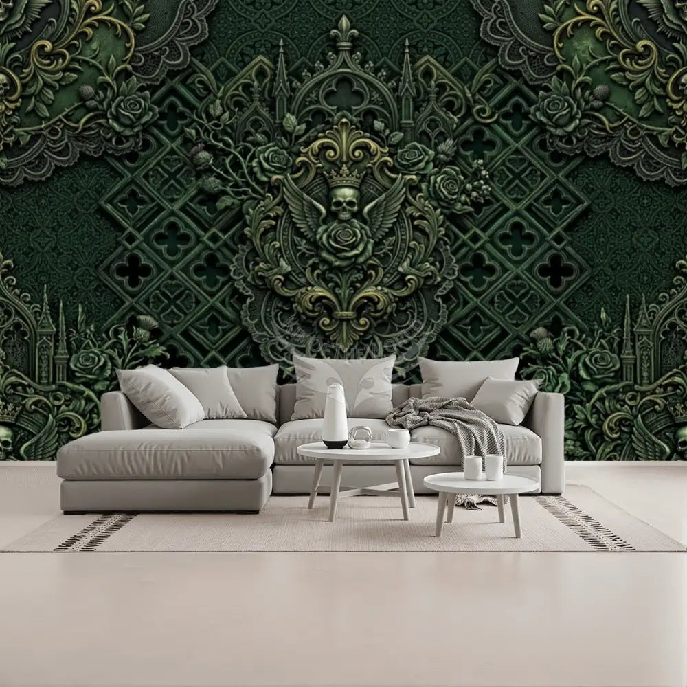 Yep Green 3D Gothic Skull Unpasted Mural Wallpaper 144’’x100’’ 144’’x100’’ Wall Coverings