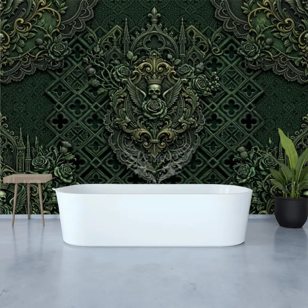 Yep Green 3D Gothic Skull Unpasted Mural Wallpaper 144’’x100’’ 144’’x100’’ Wall Coverings
