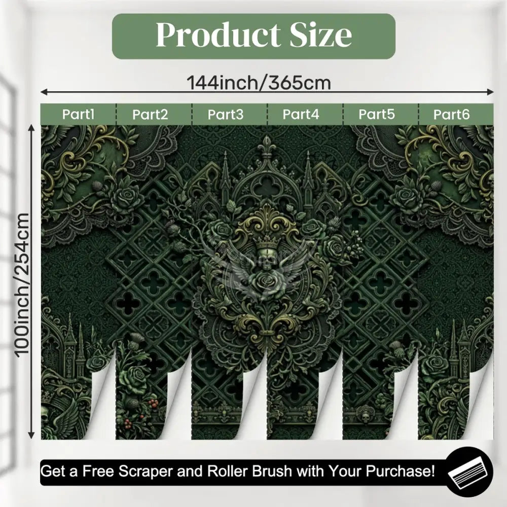 Yep Green 3D Gothic Skull Unpasted Mural Wallpaper 144’’x100’’ 144’’x100’’ Wall Coverings