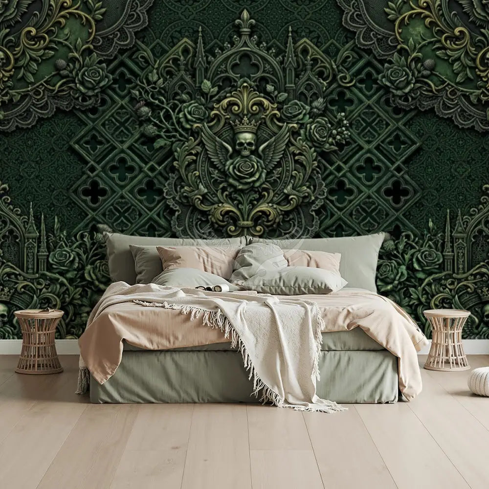 Yep Green 3D Gothic Skull Unpasted Mural Wallpaper 144’’x100’’ 144’’x100’’ Wall Coverings