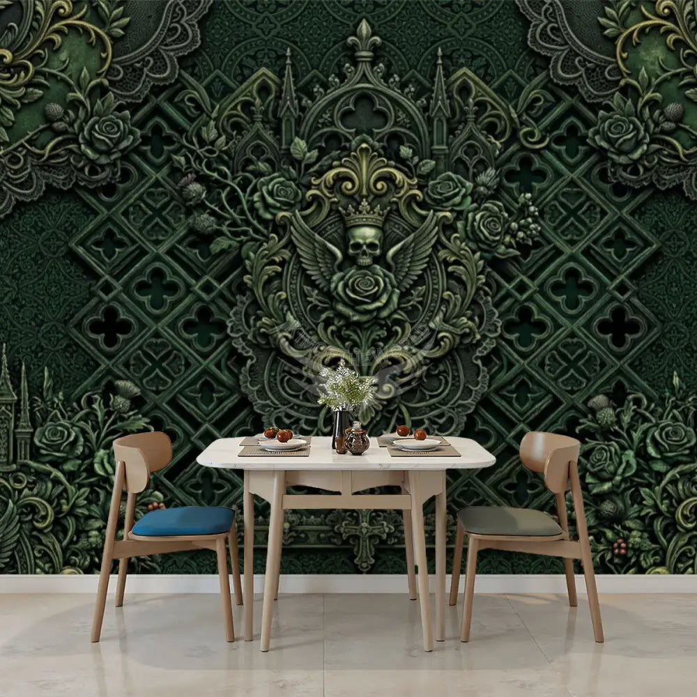 Yep Green 3D Gothic Skull Unpasted Mural Wallpaper 144’’x100’’ 144’’x100’’ Wall Coverings